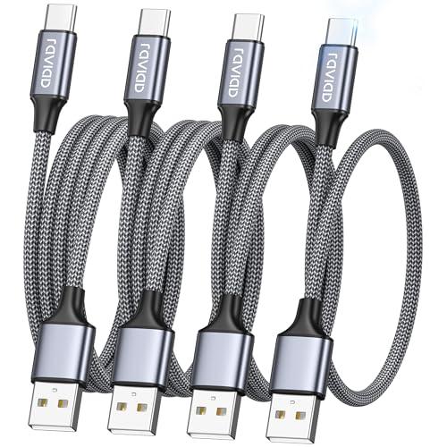 RAVIAD Cavo USB Type-C - Set 4 Pezzi (0.5m, 1m, 2m, 3m) - Ricarica Rapida 3A e QC 3.0, Nylon Intrecciato, Compatibile con Galaxy S24/S23/S22, iPhone 15, Pixel 8/7, OnePlus