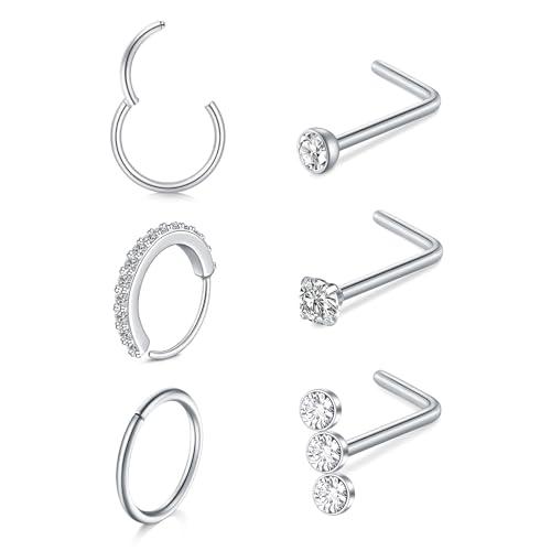 LAURITAMI 6 Pezzi Piercing Naso Acciaio Inossidabile