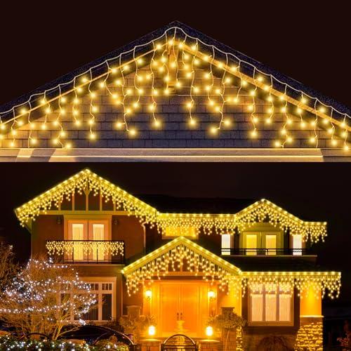 LEDYA Luci di Natale da Esterno, 17M 480 LED Tenda Luminosa Natale con Timer/8 modalità, IP44 Impermeabili, Luci Natale Esterno Cascata Decorazioni per Balcone, Natale, Matrimoni, Feste