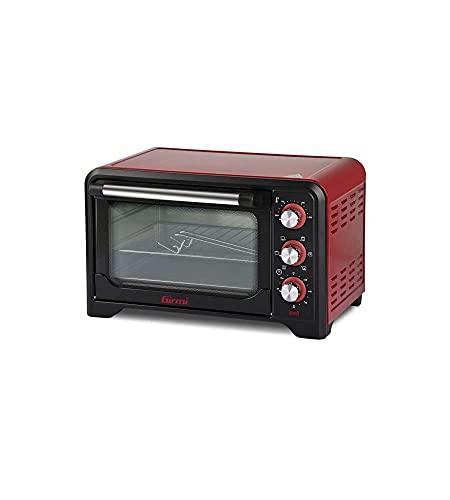 Girmi FE20 Forno Elettrico, 1380 W, 20 Litri, Termostato regolabile 230°, Luce interna, Griglia Inox, Timer 60 min, 4 resistenze riscaldanti, Accessori inclusi Rosso