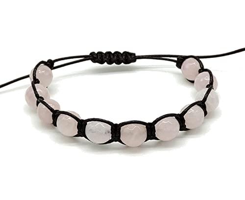 Braccialetto Quarzo Rosa Donna, Shamballa il Bracciale Della Felicità, Regolabile Fatto a Mano, Pietre Dure