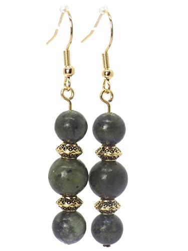 Orecchini Pendenti Thurcolas in Giada Verde di Taiwan e Acciaio Inox Dorato