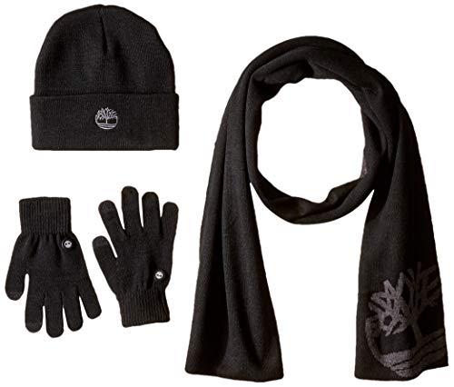 Timberland Men's Double Layer Scarf, Cuffed Beanie & Magic Glove Gift Set, black One Size