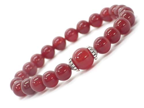 Bracciale Artigianale da Donna con Corniola Rossa e Perline Tibetane Argentate