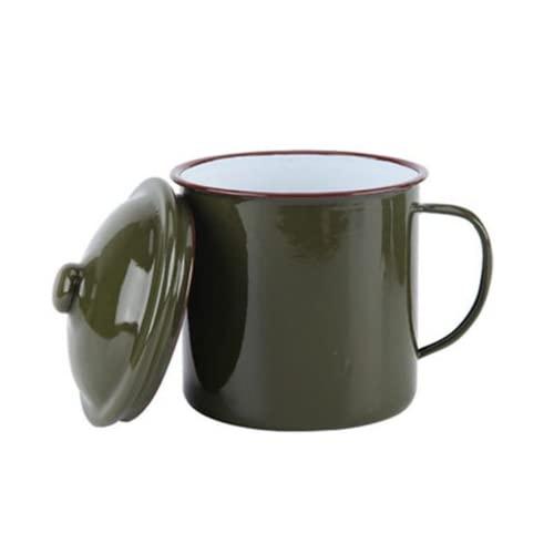 EFARMA Tazza Smaltata Vintage Verde Militare con Coperchio 560ml
