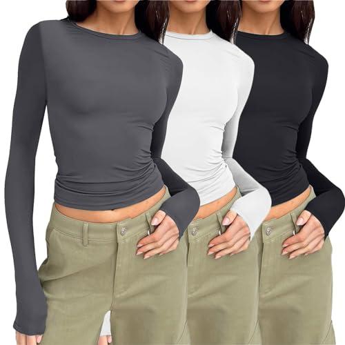 Errcom 3 Pezzi Maglietta a Manica Lunga Donna - T-Shirt Y2K Sexy e Versatile