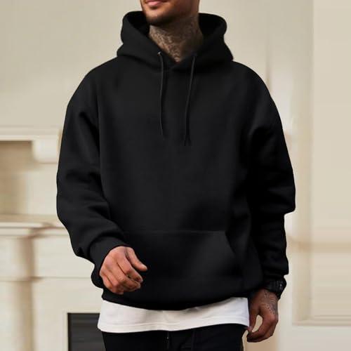 Felpa Unisex in Cotone con Cappuccio e Coulisse - Nero, Taglia Large