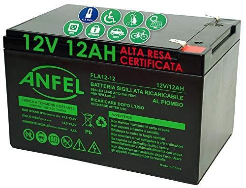ANFEL 12V 12Ah Batteria Ricaricabile al Piombo VRLA Faston F2 6.35mm