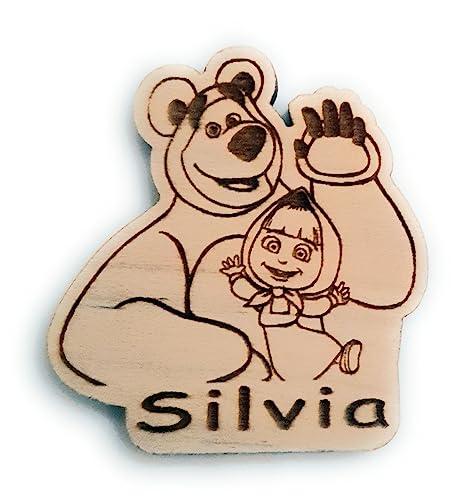 10 Ciondolini/Calamite Masha e Orso Personalizzate in Legno