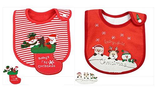 Fontee Babay 2 Pezzi Bavaglini Impermeabile con Tasca - Rosso