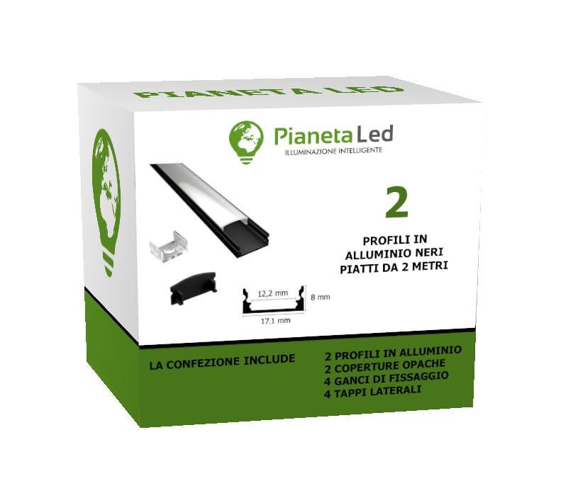 Kit 2x Profili in Alluminio Nero 2 Metri per Strisce LED TL1205 con Cover Opaca