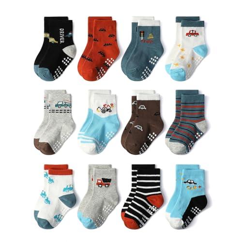 HaimoBurg 12 Paia di Calze Antiscivolo in Cotone per Bambini 1-5 Anni