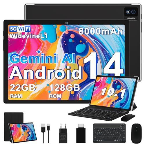 Tablet Android 14 Biegedy 10 Pollici, 22GB RAM, 128GB ROM, WiFi 6, Widevine L1, Tastiera e Mouse Inclusi - Nero