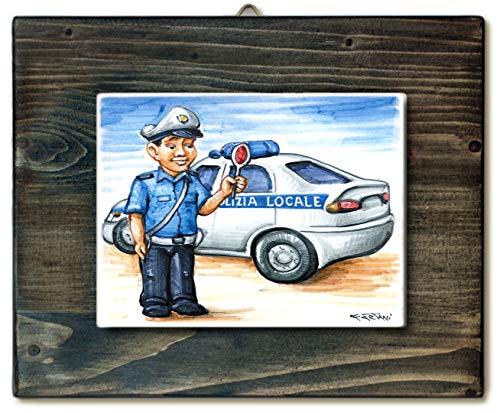 Quadretto Ceramica Polizia Locale - Idea Regalo Originale Made in Italy