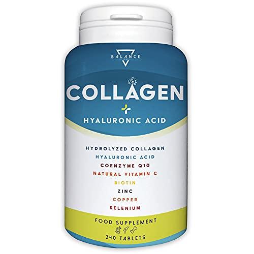 COLLAGENE IDROLIZZATO 2000MG - 240 COMPRESSE | Collagene e Acido Ialuronico, Coenzima Q10, Vitamina C, Biotina e Zinco per Pelle, Ossa e Articolazioni