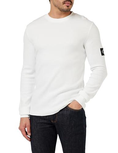 Calvin Klein Jeans Maglietta Maniche Lunghe Uomo Badge Waffle LS Tee Basic, Bianco (Bright White)