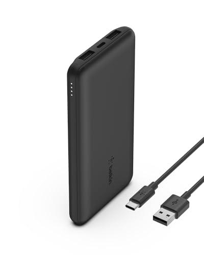 Belkin Batteria esterna portatile da 10000mAh, caricabatteria USB-C 10K con 1 porta USB-C e 2 porte USB-A, power bank con ricarica da 15 W per iPhone, Samsung Galaxy, Pixel, AirPods, iPad - Nero