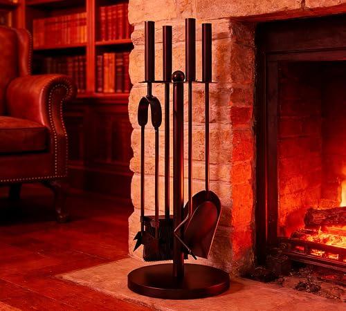 Kingson Set di 5 Accessori per Caminetto in Acciaio Nero