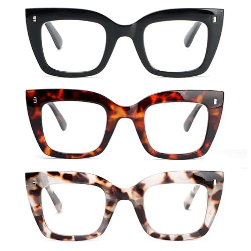 KoKoBin 3 Confezioni Occhiali da Lettura Quadrati Oversized Anti Luce Blu