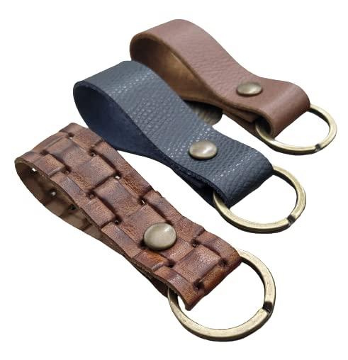 Set di 3 Portachiavi in Vera Pelle Italiana Artigianale