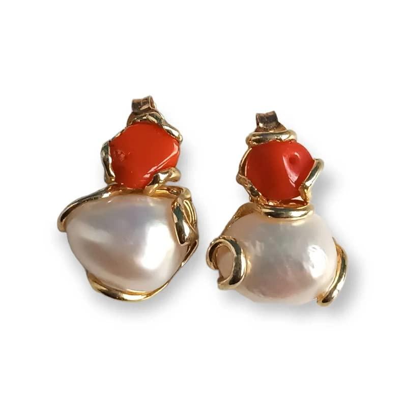 Orecchini Perla e Corallo in Argento Placcato Oro