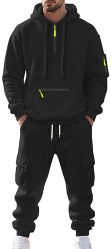 MEDUOLA Set da Uomo composto da felpa con cappuccio e pantaloni, completo a due pezzi streetwear Y2K, felpa da uomo con tasche set sportivo L,Nero