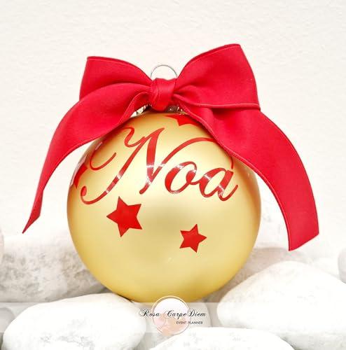 Palla di Natale Personalizzata in Vetro con Dedica, Fiocco e Ornamenti