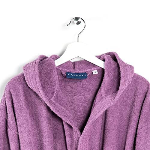 Caleffi - Accappatoio MINORCA per adulti, Donna/Uomo/Unisex con Cappuccio, in Spugna 100% morbido Cotone idrofilo 400gsm, Lavabile in Lavatrice 40° + Asciugatrice, Taglia XL Colore CICLAMINO