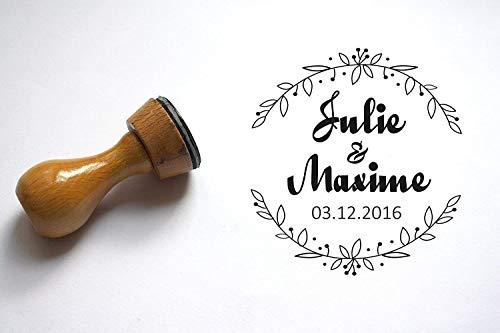 Timbro matrimonio personalizzabile rotondo floreale