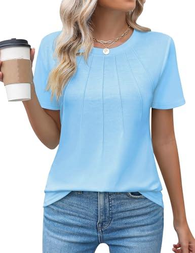 Chicrise T-Shirt Donna Estiva Manica Corta Plissettata Azzurro