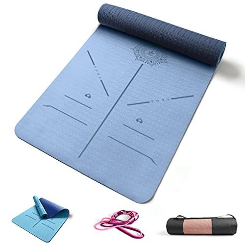 Tappetino Yoga Imbottito Antiscivolo FP-TECH in TPE con Sacca - Blu/Azzurro