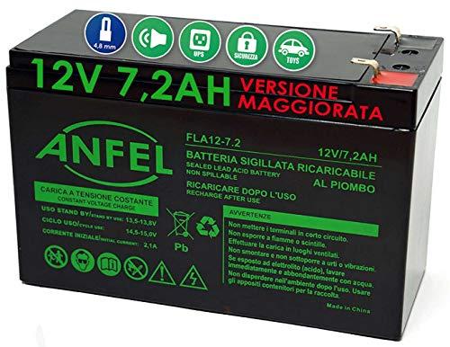 Batteria al Piombo Ricaricabile ANFEL Compatibile FG20721 7.2Ah 12V per UPS, Sistemi di Allarme e Illuminazione di Emergenza