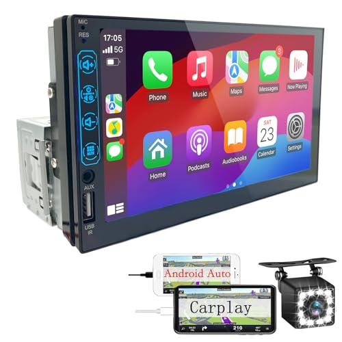 Autoradio 1 DIN con Schermo CarPlay & Android Auto - 7 Pollici Touchscreen Stereo Auto con Schermo, Radio Bluetooth Auto con Mirror Link/USB/FM, Supporta Telecamera Posteriore