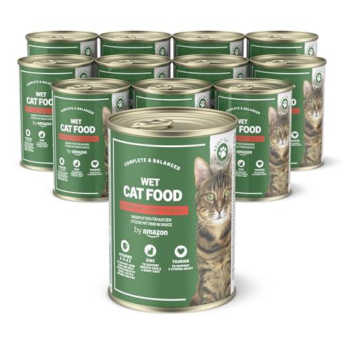 by Amazon, Cibo umido per gatti, bocconcini di manzo in salsa, 12 x 415 g