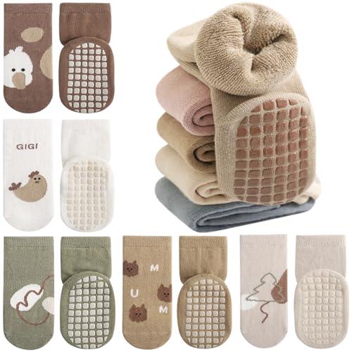 Domee Calzini Antiscivolo Spugna Invernali Termici Cotone Bambino - 5 Paia Animali Natura 1-3 Anni