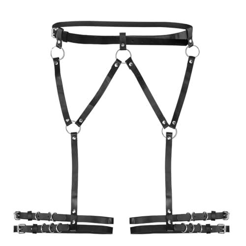 VerLuky Cintura in Pelle e Imbracatura per le Gambe Nera Gotica Rave