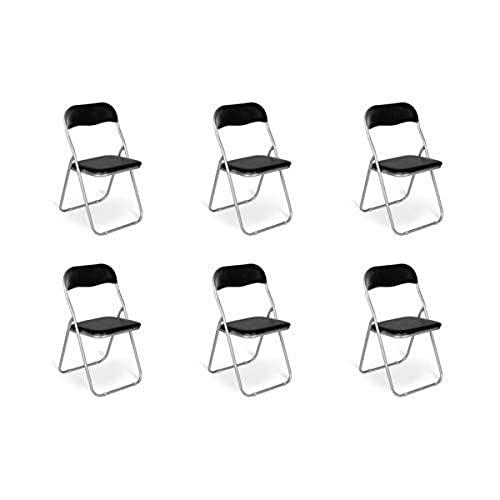 Dmora - Set di 2 sedie pieghevoli Marbella, Poltrona salvaspazio, Sedia per ospiti, Seduta per riunioni in simil ecopelle, 43x47h80 cm, Nero