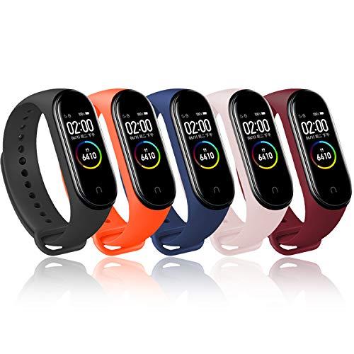 BANGTING 5PCS Cinturino Compatibile con Xiaomi Mi Band 3/4, Orologio da Braccialetto di Ricambio per Xiaomi Smartwatch Mi Band 4 Bracciale Bracciali Smartband Mi Band 3 Cinturini Silicone Colorati