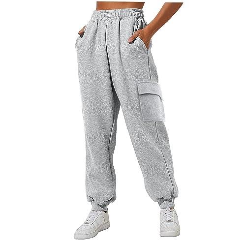 Pantaloni Foderati Tuta Donna Taglie Forti Elasticizzati Cargo Vita Alta Velluto a Coste con Cintura - Grigio, S