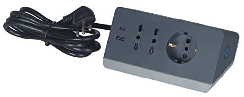 BTICINO Ciabatta Multipresa Elettrica 5 Posti, 2 Prese USB 3A, 1 Schuko 10/16A e 2 Bipasso 10/16A, Nero