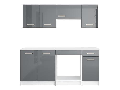 Cucina completa 180 cm 6 elementi portaoggetti Grigio e Bianco - TRATTORIA