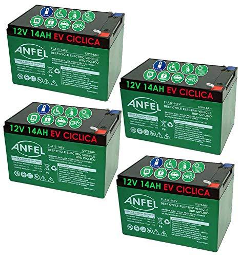 Kit 4 Batterie al Piombo Ricaricabili 12V 14Ah per Trazione Elettrica
