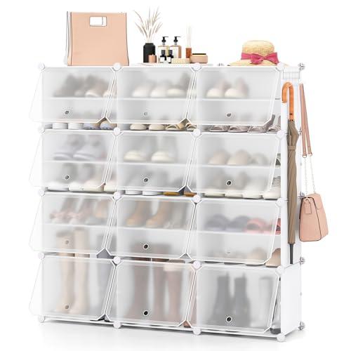COSTWAY Scatole per Scarpe Impilabili - Set da 12, Nero (Bianco)