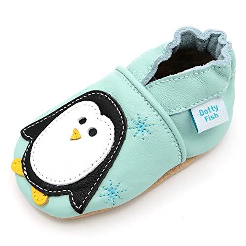 Dotty Fish Scarpine Unisex per Bambini e Neonati in Pelle a Piedi Nudi - Pinguino 12-18 Mesi
