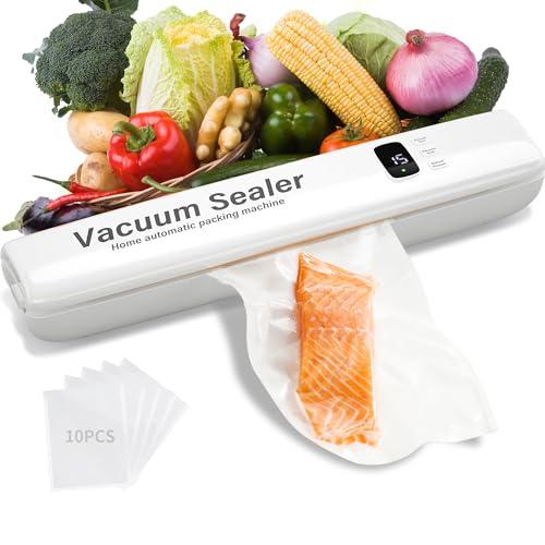 Frohsen Macchina Sottovuoto Alimenti,Macchina Sottovuoto Per Alimenti,Con 10 Sacchetti Sottovuoto,Sigillatrice Sottovuoto Automatica One-touch per Alimenti (white)