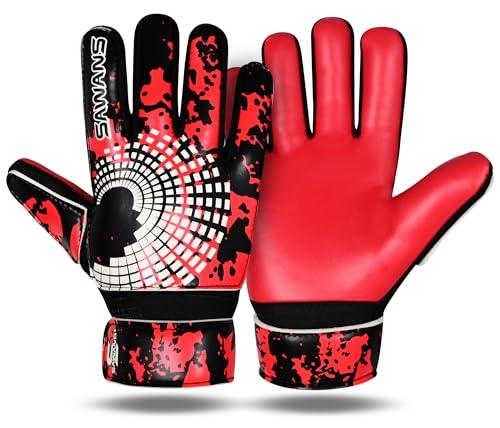 SAWANS Guanti da portiere da calcio, per ragazzi, bambini, ragazzi, adulti, con presa forte, palmo e supporto per il polso, antiscivolo (rosso, taglia 4, adatti per bambini dai 6 ai 9 anni)