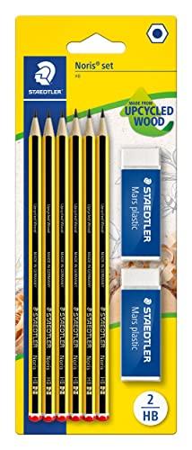 Staedtler Noris - Set Scuola Cancelleria di 6 Matite HB + 2 Gomme