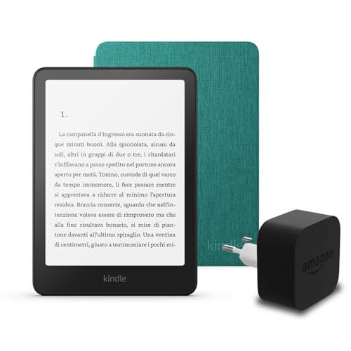 Kindle Paperwhite (versione 2024) da 16 GB con pubblicità, custodia in tessuto Amazon e alimentatore Amazon Powerfast da 9 W