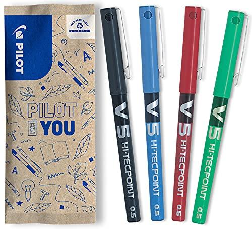 Pilot HI-TECPOINT V5 - Penna a inchiostro liquido, confezione da 4 colori assortiti