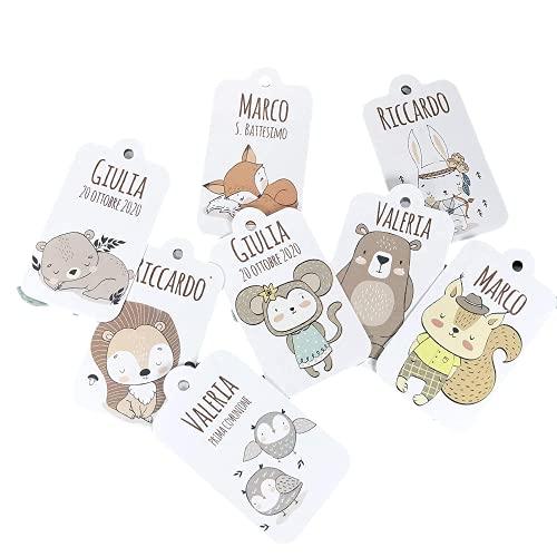 10 Cartellini Tag Bigliettini Animali del Bosco Personalizzati